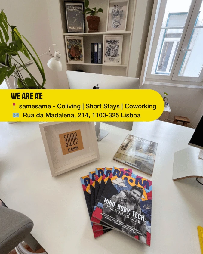 Nomad Magazine at samesame Lisbon with workspace visible behind