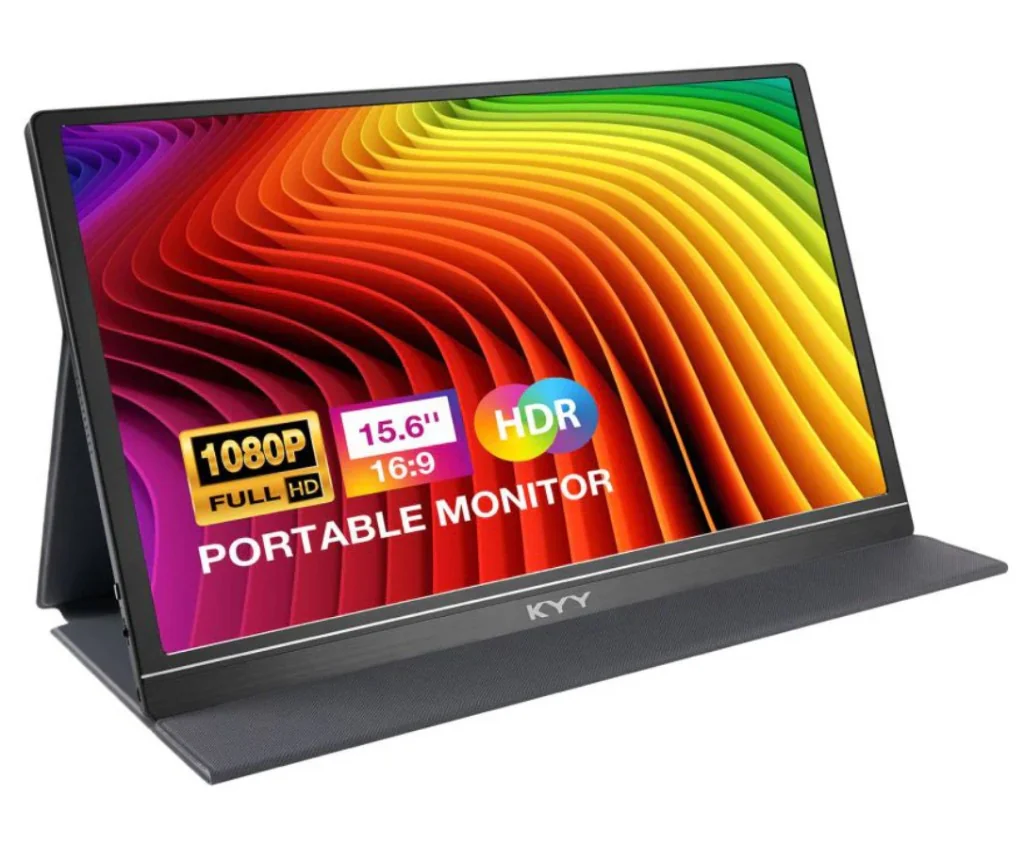 KYY 15.6-inch portable monitor with a foldable smart cover stand and 1080p HDR display