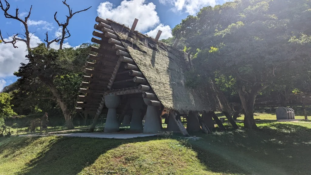 Traditional Chamorro latte hut raised on latte stone pillars, Saipan
