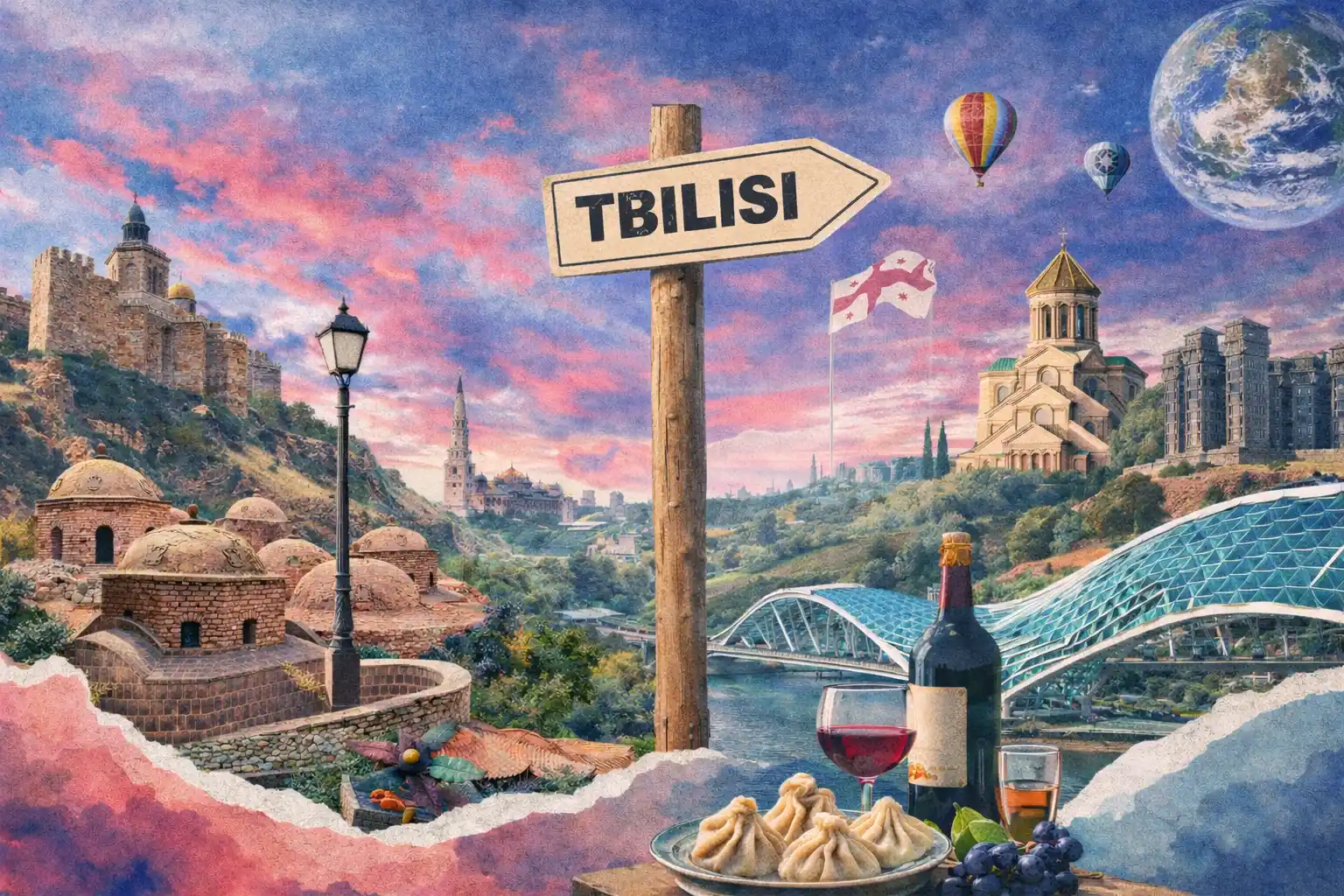 Tbilisi Georgia cityscape with traditional architecture and wine culture