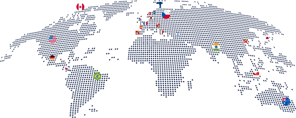 World map showing Universal Tax Professionals' global network of country flags